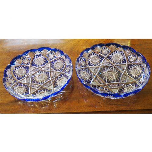 Fine Pair of Victorian Blue Cut Glass Bowls