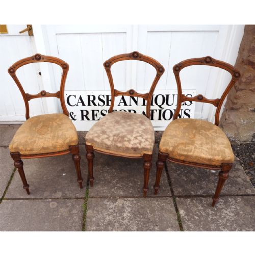 Set F 3 Victorian Walnut Bedroom Chairs