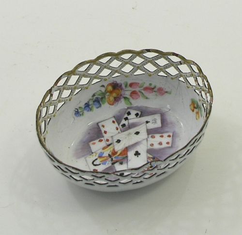 fig 1. 18th CENTURY BATTERSEA ENAMEL FRETTED BASKET
