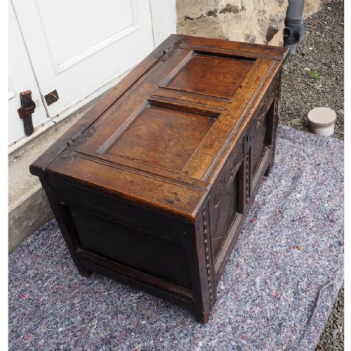 fig 1. BABY SIZE 17th CENTURY CARVED OAK COFFER