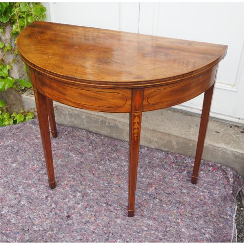 Georgian Inlaid Mahogany D Shape Tea Table