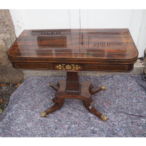 Regency Brass Inlaid Rosewood Card Tbale