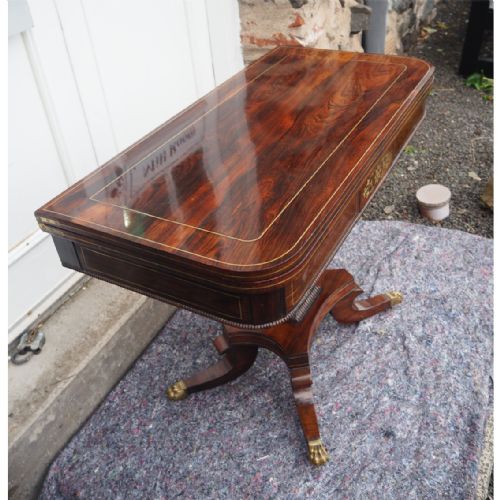 fig 1. REGENCY BRASS INLAID ROSEWOOD CARD TBALE