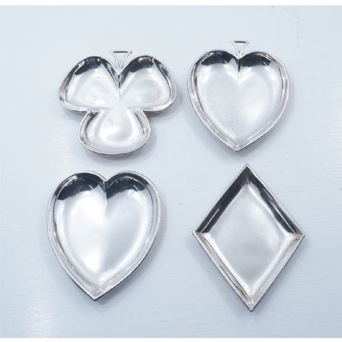 Fine Set of 4 Silver Card Suit Dishes