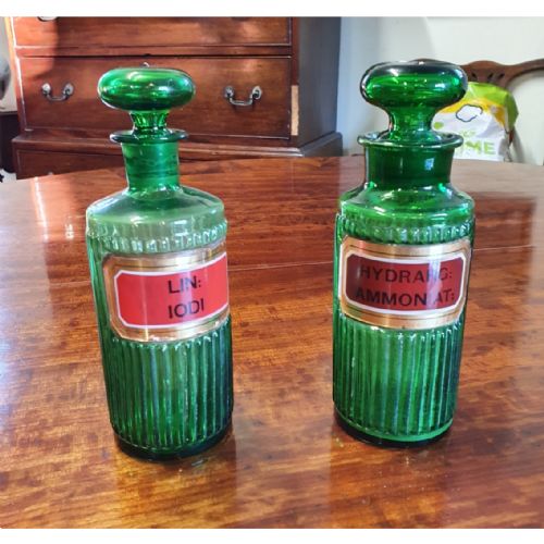 PAIR VICTORIAN GREEN GLASS POISEN BOTTLES - ADDITIONAL PHOTO 4