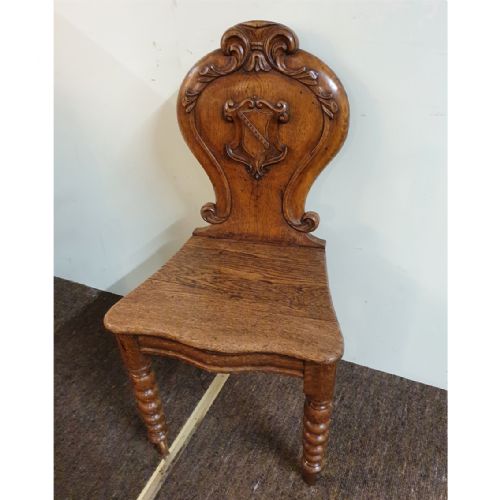 Victorian Oak Armorial Hall Chair