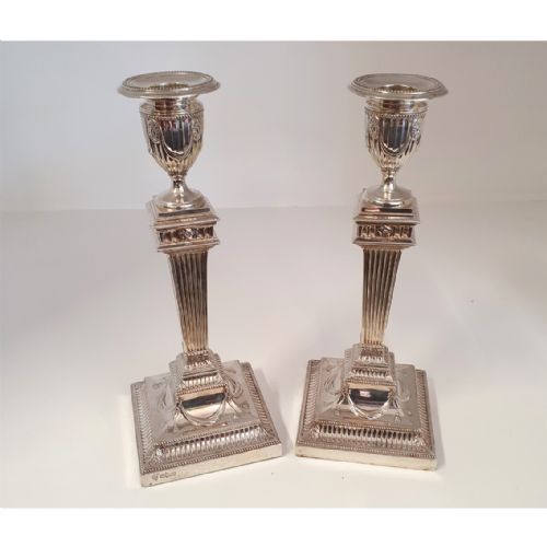 Fine Pair of Adams Style Silver Candlesticks
