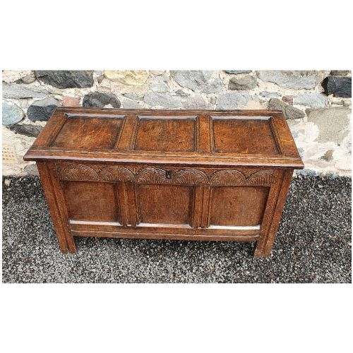 Gorgeous 18th Century Carved Oak Coffer