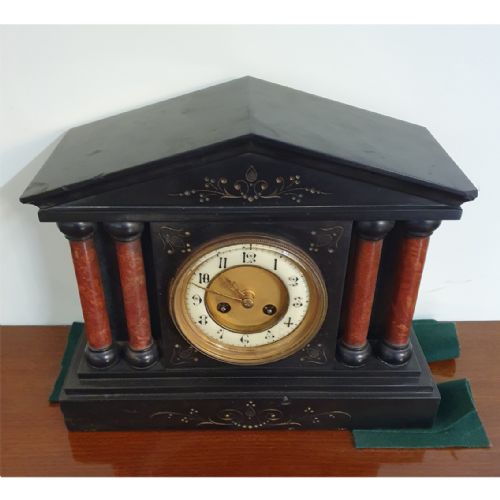 Victorian Black Slate & Red Marble Mantel Clock