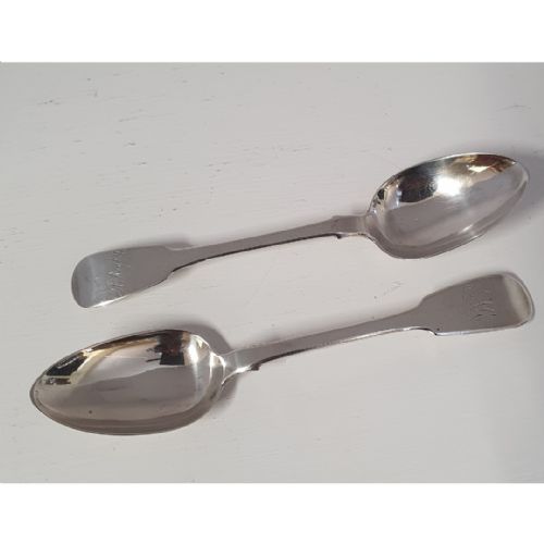 Rare Pair of Liverpool Silver Dessert Spoons