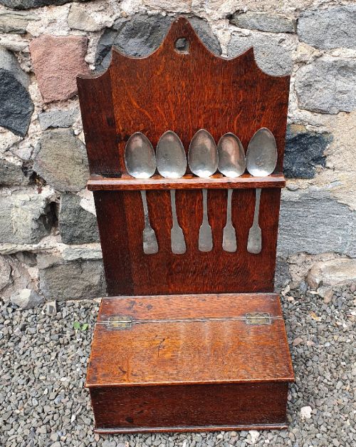 18th Century Oak Spoon Rack & Spoons