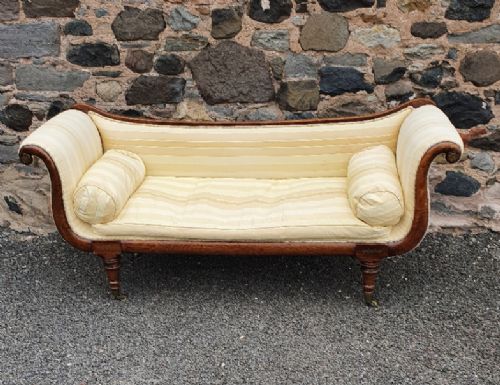 Large Regency Brass Inlaid Scroll End Sofa