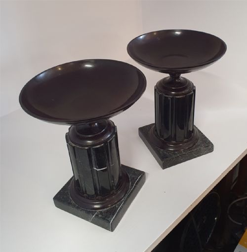 Pair Victorian Marble and Bronze Tazzas