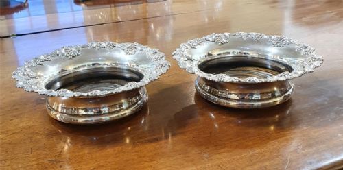 Large Pair Victorian Silver Plated Coasters