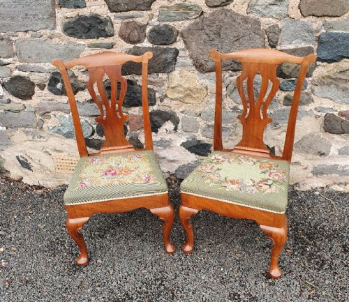 Pair Georgian Walnut Cabriole Leg Chairs