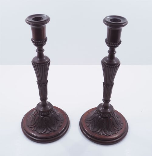 Fine Quality Pair of Mahogany Candlesticks