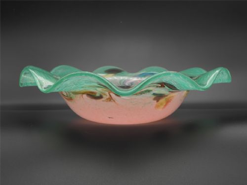 Large Scottish Vasart Frilled Top Glass Bowl