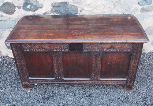 Large 17th Century Carved Oak Coffer