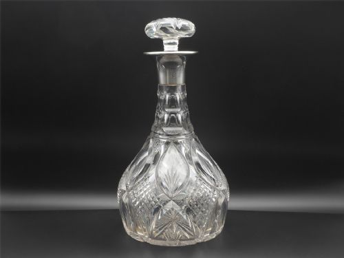 Large Silver Topped Cut Glass Decanter