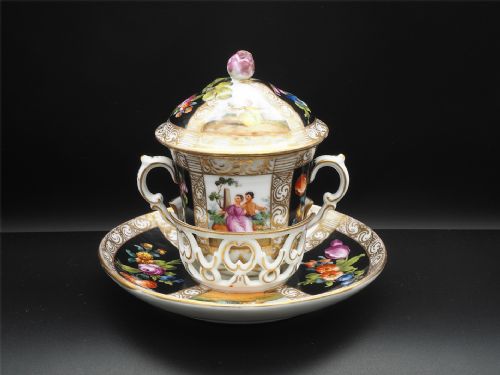 Dresden Porcelain Chocolate Cup, Cover & Stand