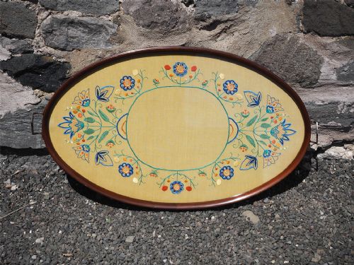 Unusual Large Edwardian Oval Mahogany Tray