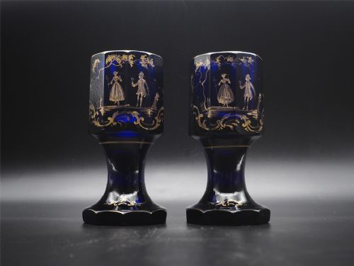 FINE PAIR OF BOHEMIAN BLUE GLASS VASES - ADDITIONAL PHOTO 1