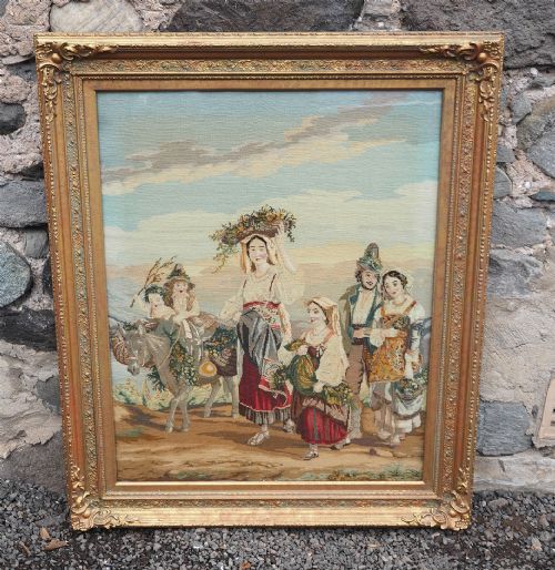 Large Victorian Gilt Framed Needlework