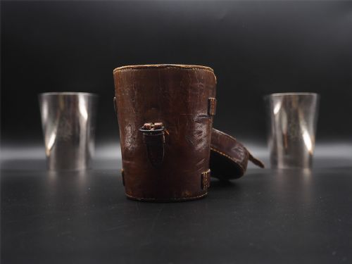 19th Century Leather Cased Picnic Cups