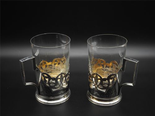 Pair of Russian Silver Tea Glass Holders