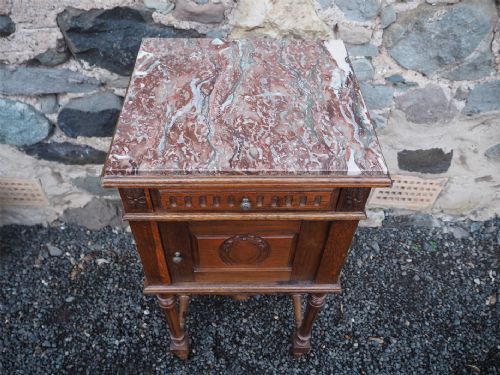 French Marble Top Oak Bedside Cabinet