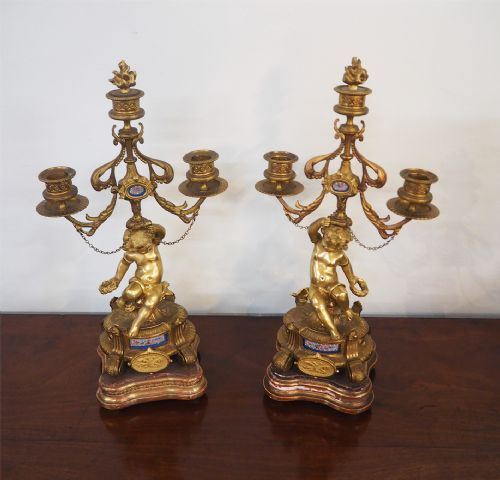 Fine Pair of Gilded Bronze Candelabra