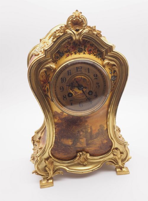 Victorian French Vernis Martin Mantel Clock
