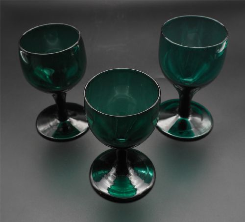 3 Similar Georgian Green Wine Glasses