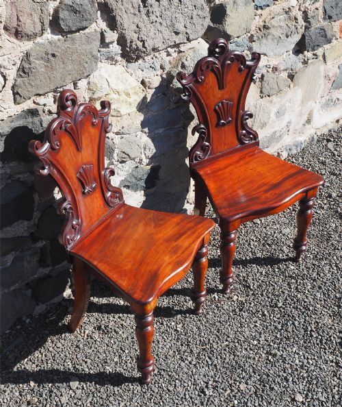 PAIR VICTORIAN MAHOGANY HALL CHAIRS - ADDITIONAL PHOTO 1