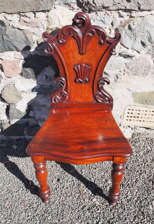 PAIR VICTORIAN MAHOGANY HALL CHAIRS - ADDITIONAL PHOTO 3