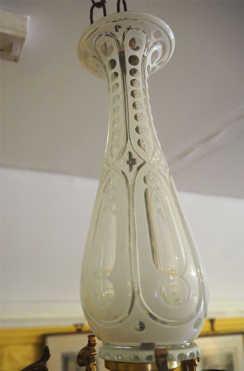 VICTORIAN GILDED BRASS AND GLASS CHANDELIER - ADDITIONAL PHOTO 5