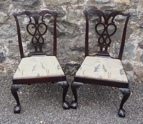 Pair Irish Chippendale Hand Chairs