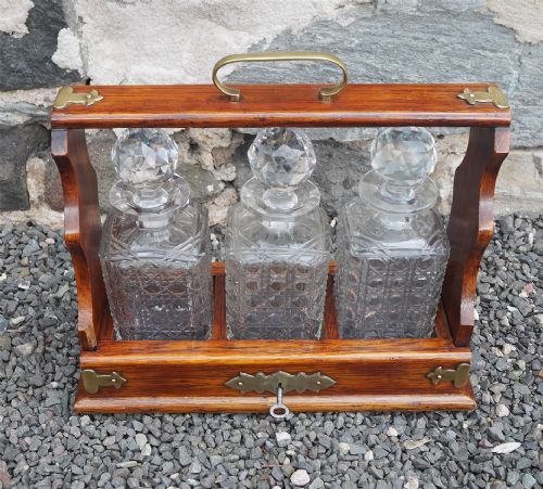 Edwardian Oak 3 Decanter Tantalus