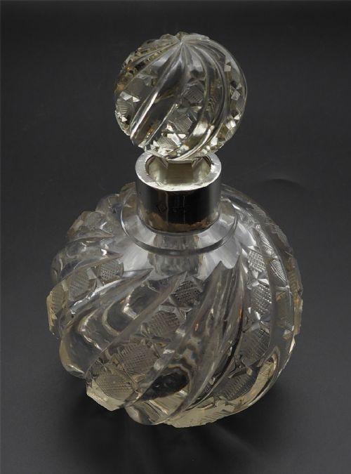 SILVER TOPPED CUT GLASS SCENT BOTTLE - ADDITIONAL PHOTO 1
