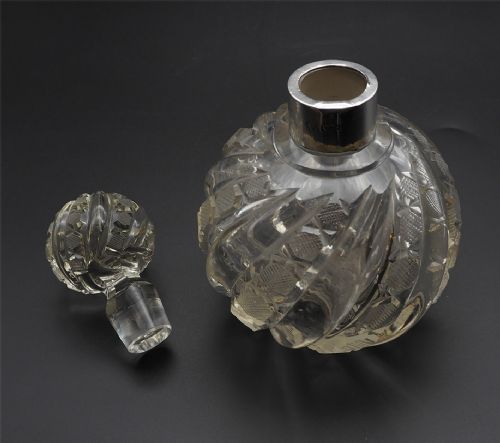 SILVER TOPPED CUT GLASS SCENT BOTTLE - ADDITIONAL PHOTO 2