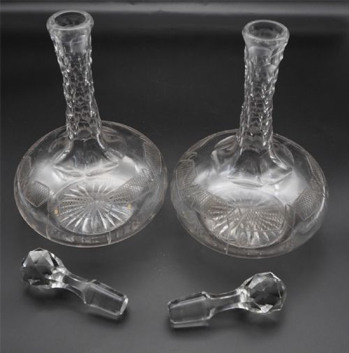 PAIR EDWARDIAN CUT GLASS DECANTERS - ADDITIONAL PHOTO 2