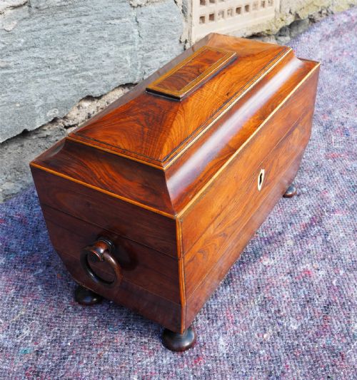 FINE REGENCY ROSEWOOD TEA CADDY COMPLETE - ADDITIONAL PHOTO 1