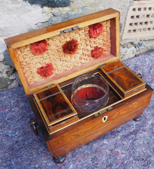 FINE REGENCY ROSEWOOD TEA CADDY COMPLETE - ADDITIONAL PHOTO 4