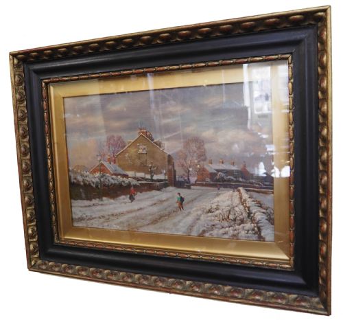 Victorian Oil on Canvass Snow Scene
