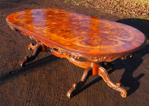 Large Walnut & Marquetry Dining Table