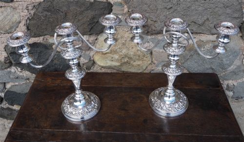 PAIR VICTORIAN SILVER PLATED CANDELABRA