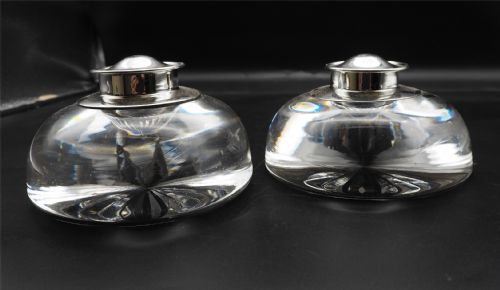 IMPRESSIVELY LARGE PAIR OF SILVER INKWELLS - ADDITIONAL PHOTO 1