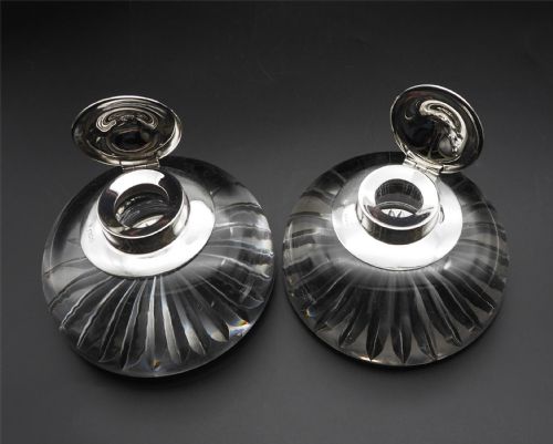 IMPRESSIVELY LARGE PAIR OF SILVER INKWELLS - ADDITIONAL PHOTO 3