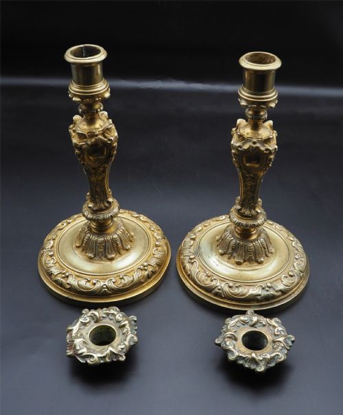 GOOD PAIR OF FRENCH ORMULU CANDLESTICKS - ADDITIONAL PHOTO 2