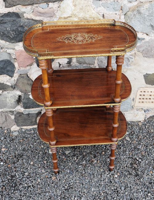 Victorian Brass Inlaid Walnut Etagere